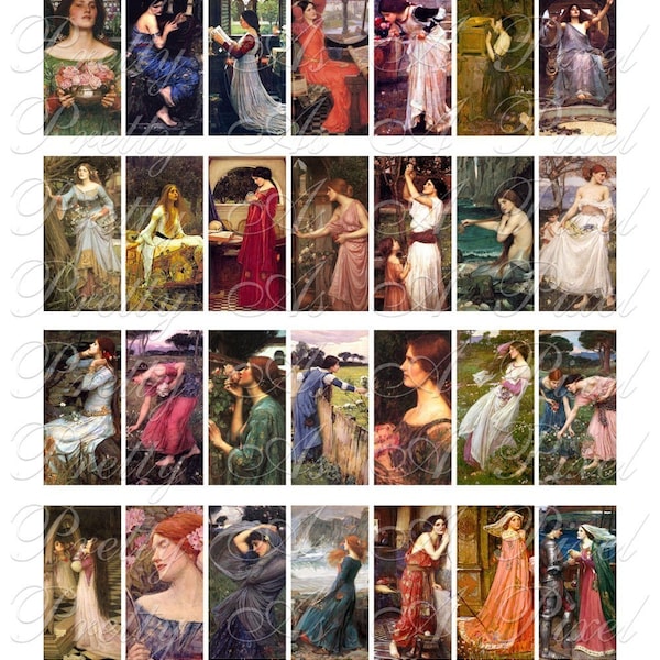 John William Waterhouse - 1 x 2 inch - INSTANT DOWNLOAD - Domino Size - Digital Collage Sheet