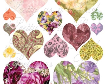 Floral Hearts - Digital Collage Sheet - INSTANT DOWNLOAD - Scrapbook ephemera, fussy cut, journal, junk journal, commercial use