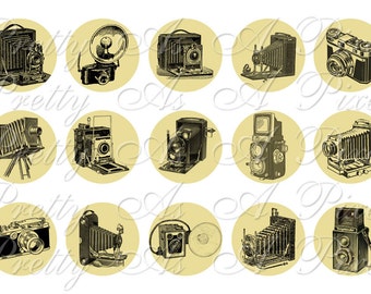 Vintage Cameras - Sampler Size - One Inch Circles - INSTANT DOWNLOAD - 4 x 6 inch Digital Collage Sheet