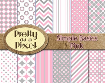Simple Basics Pink - Digital Paper Pack - Scrapbooking Backgrounds - INSTANT DOWNLOAD - Personal or Commercial - 12 x 12 - Set of 12