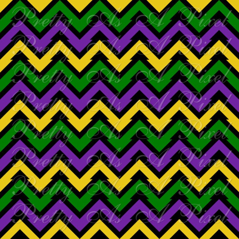 May include: A seamless pattern featuring a chevron design in yellow, green, purple, and black colours. The pattern is repeated throughout the image.