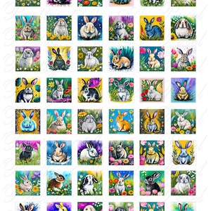 Watercolor Bunnies - 2 sizes - Inchies and scrabble tile size .75 x .83 inches - Digital Collage Sheet - INSTANT DOWNLOAD