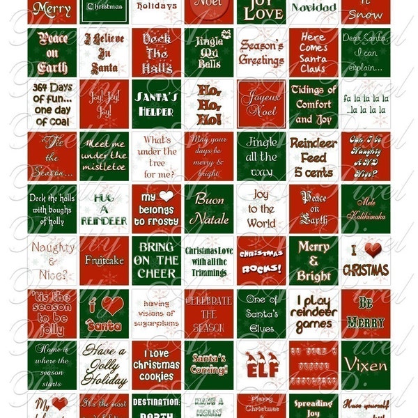 Christmas Holiday Words and Phrases - Inchies, 7-8 inch, AND scrabble tile size .75 x .83 inch - Digital Collage Sheet - INSTANT DOWNLOAD