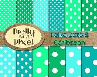水玉模様 8 - カリビアン ドット - デジタル ペーパー パック - スクラップブッキング 背景 - 12 x 12 - 12 枚セット - 即時ダウンロード