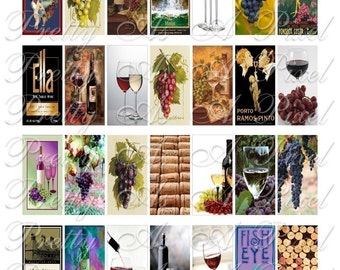 ワイン - ドミノサイズ 1 x 2 インチ - 即時ダウンロード - デジタルコラージュシート