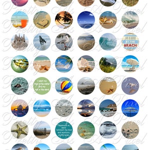 Digital Collage Sheet - INSTANT DOWNLOAD - One Inch Circles - Sand & Sea