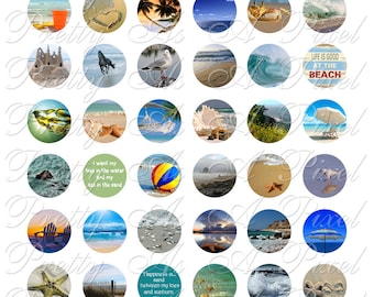デジタルコラージュシート - 即時ダウンロード - 1インチサークル - 砂と海