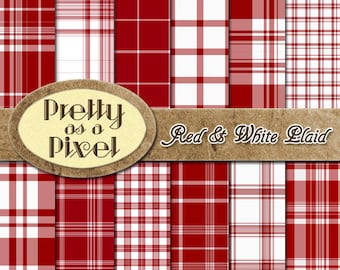 印刷可能なスクラップブック用紙 - 赤と白のチェック柄 - 12 x 12 - 12 枚セット - 即時ダウンロード