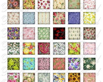 Floral Patterns - INSTANT DOWNLOAD - Inchies and scrabble tile size .75 x .83 inch - Digital Collage Sheet