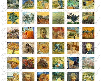 Vincent Van Gogh - 2 sizes - Inchies AND scrabble tile size .75 x .83 inch - Digital Collage Sheet - INSTANT DOWNLOAD