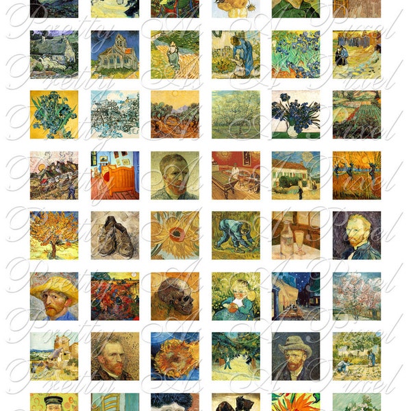 Vincent Van Gogh - 2 sizes - Inchies AND scrabble tile size .75 x .83 inch - Digital Collage Sheet - INSTANT DOWNLOAD