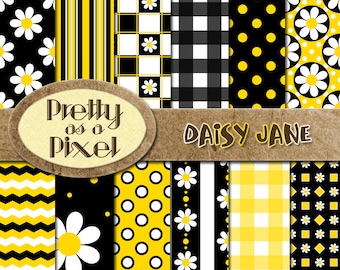 Printable Scrapbook Paper - Daisy Jane - 12 x 12 - Set of 12 - INSTANT DOWNLOAD