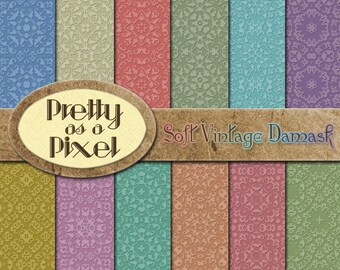 ソフト ヴィンテージ ダマスク - デジタル ペーパー パック - スクラップブッキング 背景 - 即時ダウンロード - 個人または商用 - 12 x 12 - 12 個セット