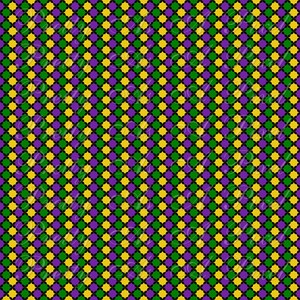 May include: A seamless pattern featuring a repeating design of green, purple, and yellow diamonds on a black background.