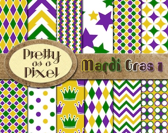 Printable Scrapbook Paper - Mardi Gras 1 - 12 x 12 - Set of 12 - INSTANT DOWNLOAD