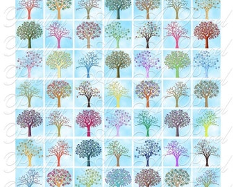 Fanciful Trees 1 - Inchies, 7-8 inch, AND scrabble tile size .75 x .83 inch  - Digital Collage Sheet - INSTANT DOWNLOAD