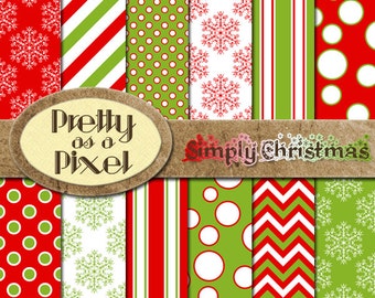 Printable Scrapbook Paper - Simply Christmas - 12 x 12 - Set of 12 - INSTANT DOWNLOAD - Digital Paper Pack