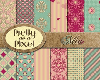 デジタル ペーパー パック - ミア - スクラップブッキング 背景 - 12 枚セット - 即時ダウンロード