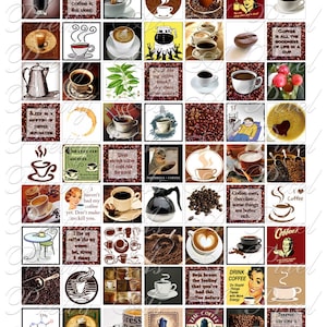 Coffee - Inchies, 7-8 inch, and scrabble tile size .75 x .83 inch - Digital Collage Sheet - INSTANT DOWNLOAD