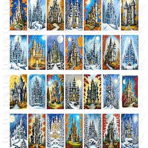 Castles 3 - Fall & Winter - Domino Size - 1 x 2 inch - INSTANT DOWNLOAD - Digital Collage Sheet