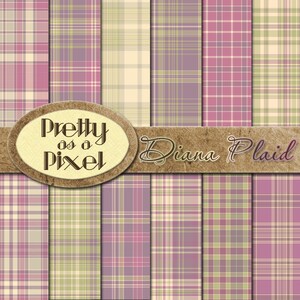 Printable Scrapbook Paper - Diana Plaid - 12 x 12 - Set of 12 - INSTANT DOWNLOAD