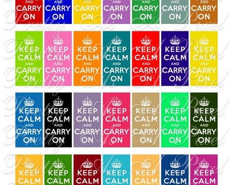 Keep Calm and Carry On - INSTANT DOWNLOAD - 1 x 2 Inch Domino Size - Digital Collage Sheet