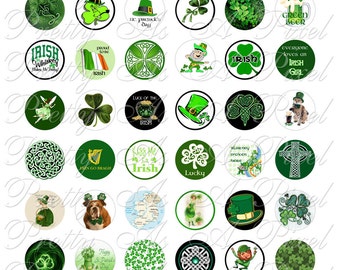 Kiss Me I'm Irish - INSTANT DOWNLOAD - Luck O' The Irish - St. Patrick's Day - One Inch Circles - Digital Collage Sheet