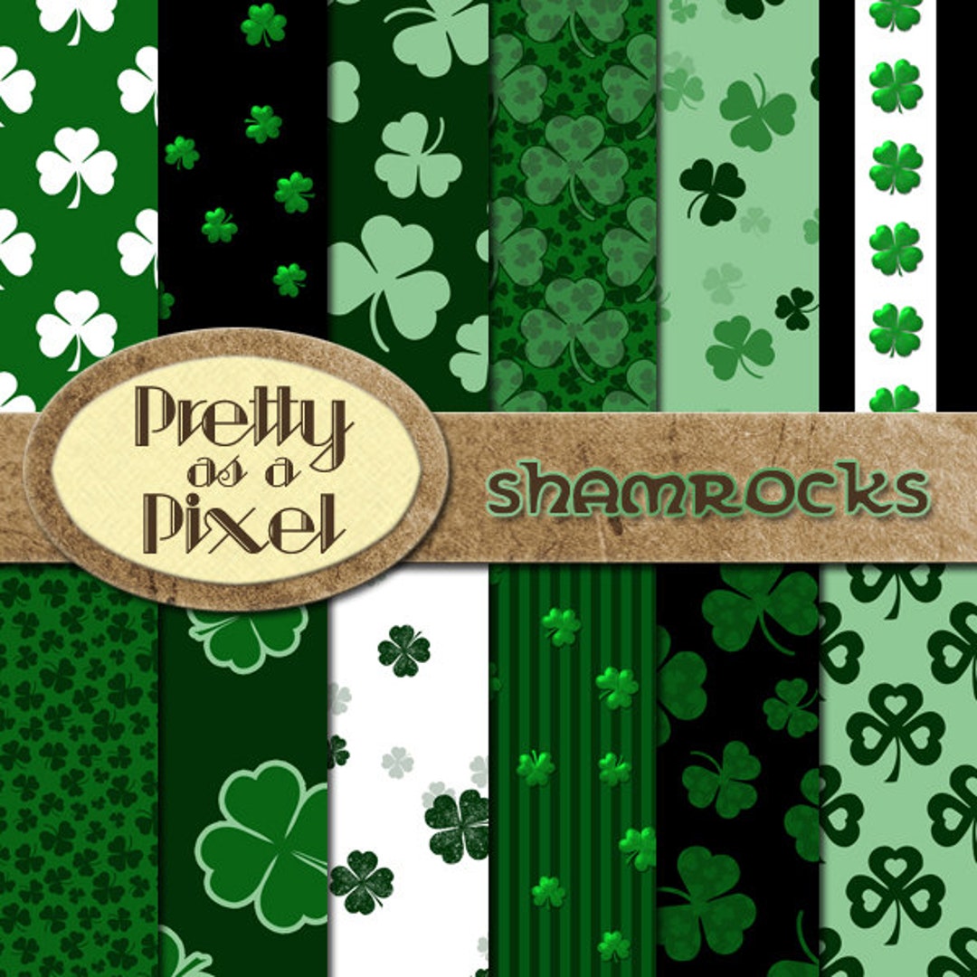Digital Printable Scrapbook Paper Pack - Shamrocks - 12 X 12 - Set of ...