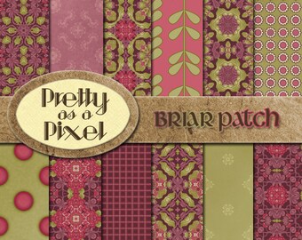 デジタル ペーパー パック - ブライアー パッチ - スクラップブッキング 背景 - 12 枚セット - 即時ダウンロード
