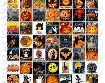 Halloween - 3 sizes - Inchies, 7-8 inch, AND scrabble tile size .75 x .83 inch - Digital Collage Sheet - INSTANT DOWNLOAD