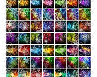 Snowflakes and Holiday Lights - 3 sizes - Inchies, 7-8 inch, AND scrabble tile .75 x .83 inch - Digital Collage Sheet - INSTANT DOWNLOAD