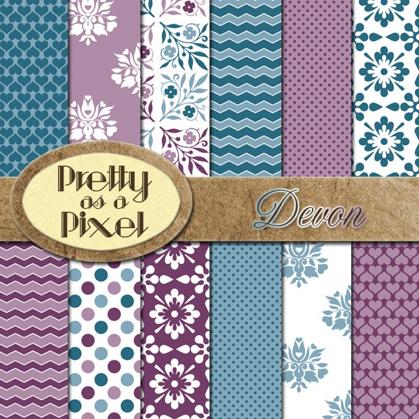 Printable Scrapbook Paper - Devon - 12 x 12 - Set of 12 - INSTANT DOWNLOAD