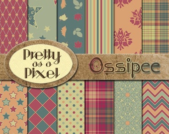 デジタル ペーパー パック - Ossipee - スクラップブッキング 背景 - 12 x 12 インチ - 12 枚セット - 即時ダウンロード