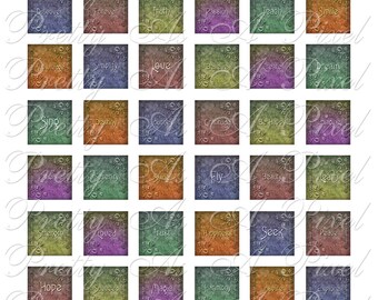 Inspirational Words 3 - Jewel Tone Floral - Inchies, 7-8 inch, AND scrabble tile .75 x .83 inch - Digital Collage Sheet - INSTANT DOWNLOAD