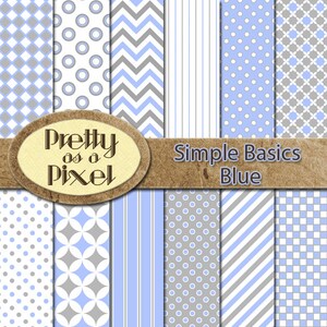 Simple Basics Blue - Digital Paper Pack - Scrapbooking Backgrounds - INSTANT DOWNLOAD - Personal or Commercial - 12 x 12 - Set of 12