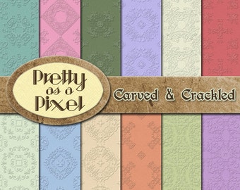 デジタル ペーパー パック - 彫刻とひび割れ - スクラップブッキング用背景 - 12 枚セット - 即時ダウンロード