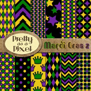 Printable Scrapbook Paper - Mardi Gras 2 - 12 x 12 - Set of 12 - INSTANT DOWNLOAD