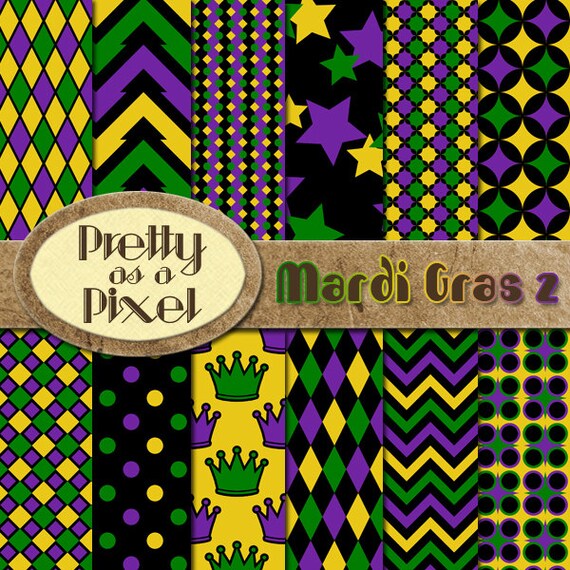 Printable Scrapbook Paper - Mardi Gras 2 - 12 x 12 - Set of 12 - INSTANT DOWNLOAD