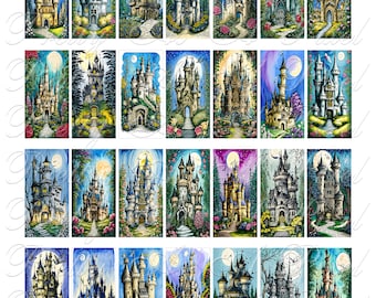 城 2 - 春と夏 - ドミノ サイズ - 1 x 2 インチ - 即時ダウンロード - デジタル コラージュ シート