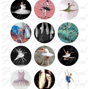 Ballet - Círculos de duas polegadas - Folha de colagem digital - 2 polegadas - DOWNLOAD INSTANTÂNEO