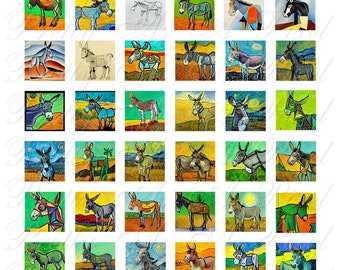 Picasso & Friends AI Gen Donkey Art - 2 sizes - Inchies and scrabble tile size .75 x .83 inches - Digital Collage Sheet - INSTANT DOWNLOAD