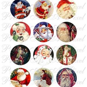 Papai Noel retrô - Círculos de duas polegadas - DOWNLOAD INSTANTÂNEO - Folha de colagem digital - 2 polegadas