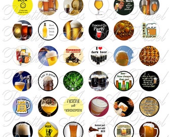 Beer - One Inch Circles - INSTANT DOWNLOAD - For Pendants Magnets - Crafts - Digital Collage Sheet