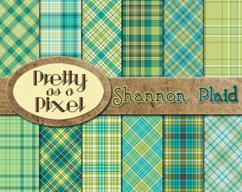 Digital Paper Pack - Shannon Plaid - Scrapbooking Backgrounds - Set of 12 - INSTANT DOWNLOAD