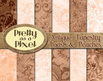 Antique Tapestry - Toast & Peaches - Digital Paper Pack - Scrapbooking Backgrounds - 12 x 12 - Set of 12 - INSTANT DOWNLOAD