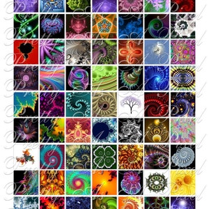Fractals - 3 sizes - Inchies, 7-8 inch, AND scrabble tile size .75 x .83 inch - Digital Collage Sheet - INSTANT DOWNLOAD