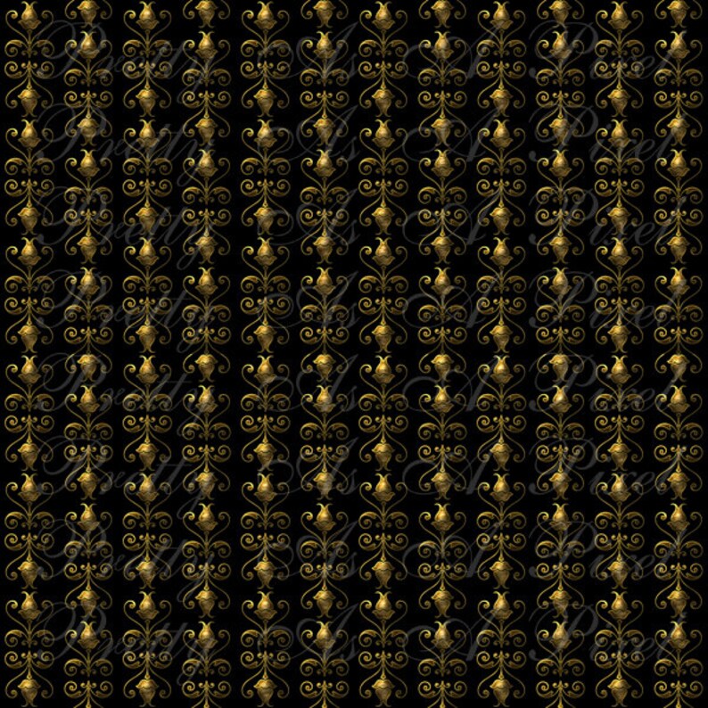 Printable Scrapbook Paper - Black & Gold Damask - 12 X 12 - Set of 12 ...