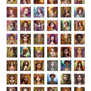 Puede incluir: Un collage digital de 36 imágenes que presentan mujeres con follaje otoñal y flores en el cabello. Las mujeres se representan en diversas poses y expresiones, con un enfoque en sus rostros y cabello.