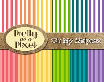 Oh My Stripes - デジタル ペーパー パック - スクラップブッキング用背景 - 即時ダウンロード - 個人または商用 - 12 x 12 - 12 枚セット