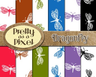 Digital Paper Pack - Dragonfly - Scrapbooking Backgrounds - Set of 12 - INSTANT DOWNLOAD
